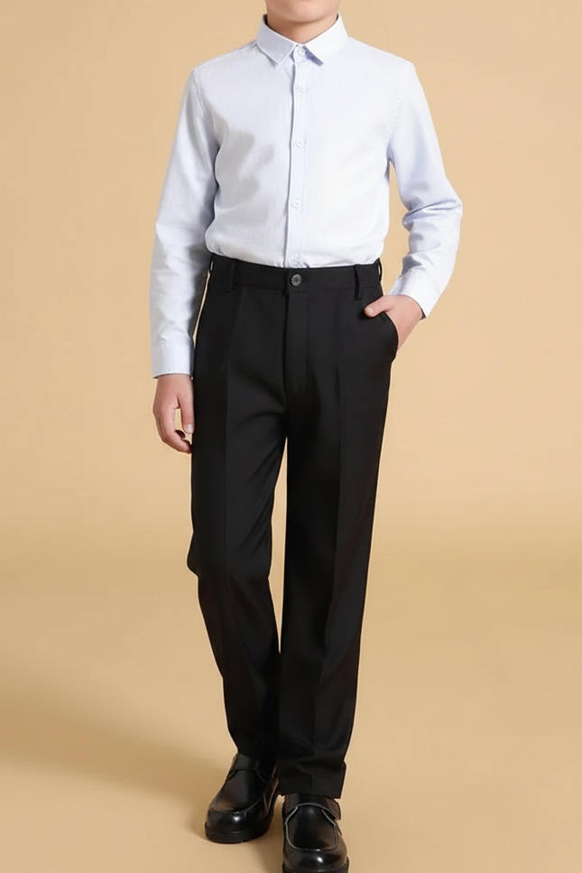 Pantalon À Pince Noir Droit Coton Garçon Élégant