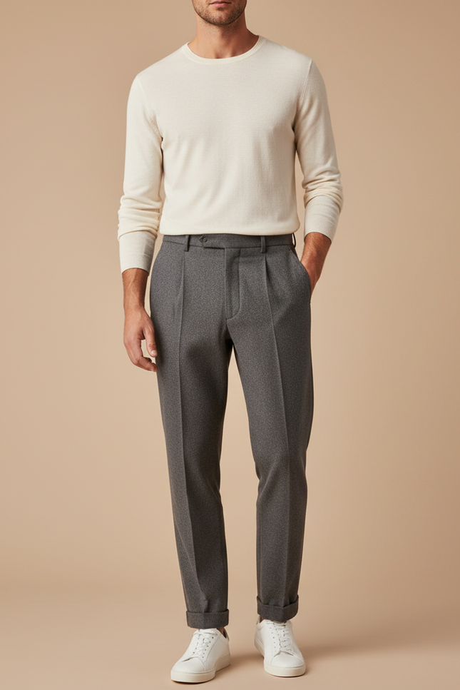 Pantalon À Pince Gris Anthracite Slim Plissé Élégant - Laine
