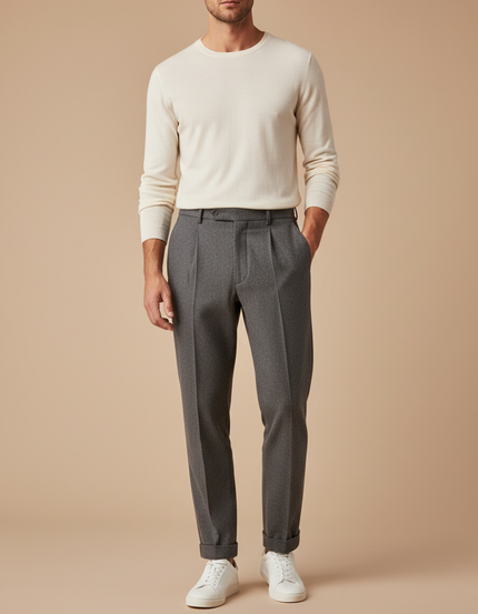 Pantalon À Pince Gris Anthracite Slim Plissé Élégant - Laine
