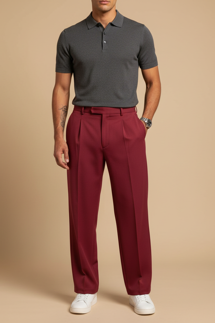 Pantalon À Pince Bordeaux Homme - Polyester