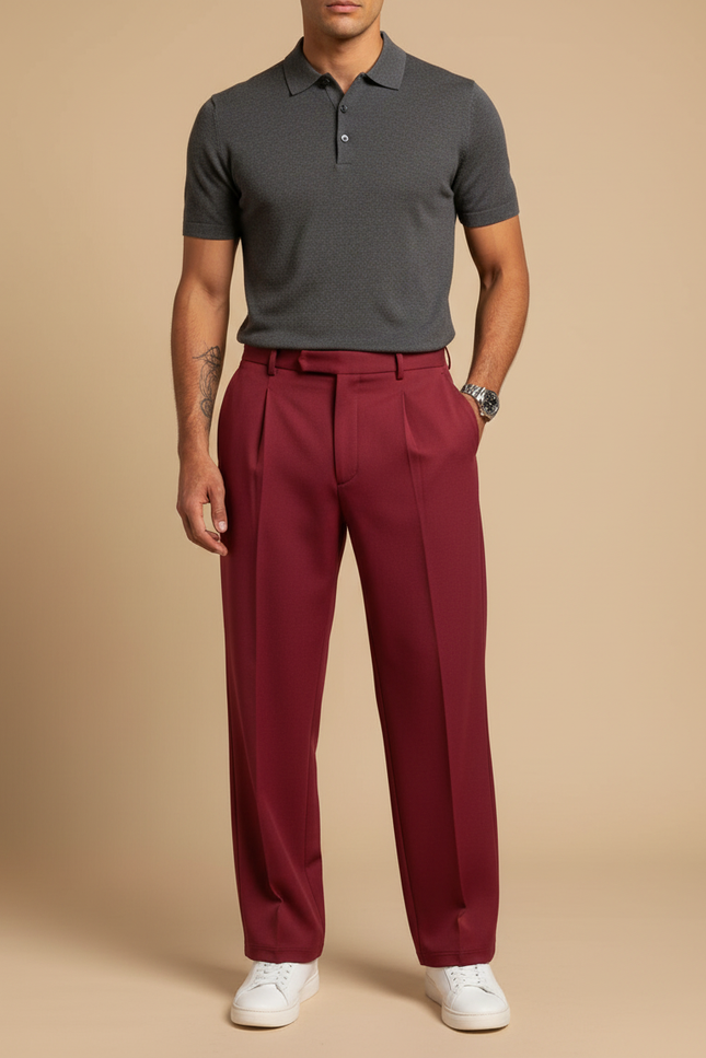 Pantalon À Pince Bordeaux Homme - Polyester