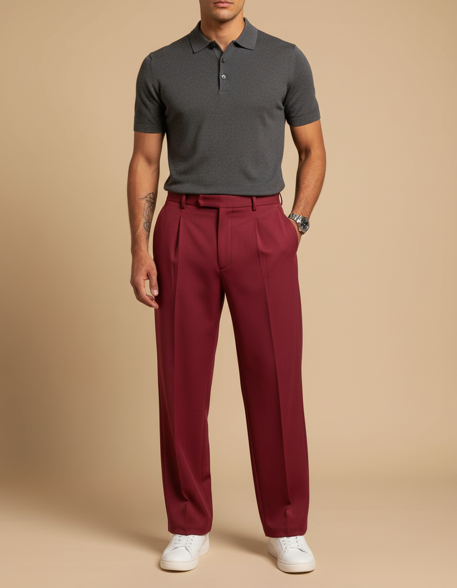 Pantalon À Pince Bordeaux Homme - Polyester