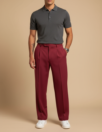 Pantalon À Pince Bordeaux Homme - Polyester