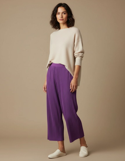 Pantalon À Pince Plissé Violet Ample Décontracté Fluide - Polyester