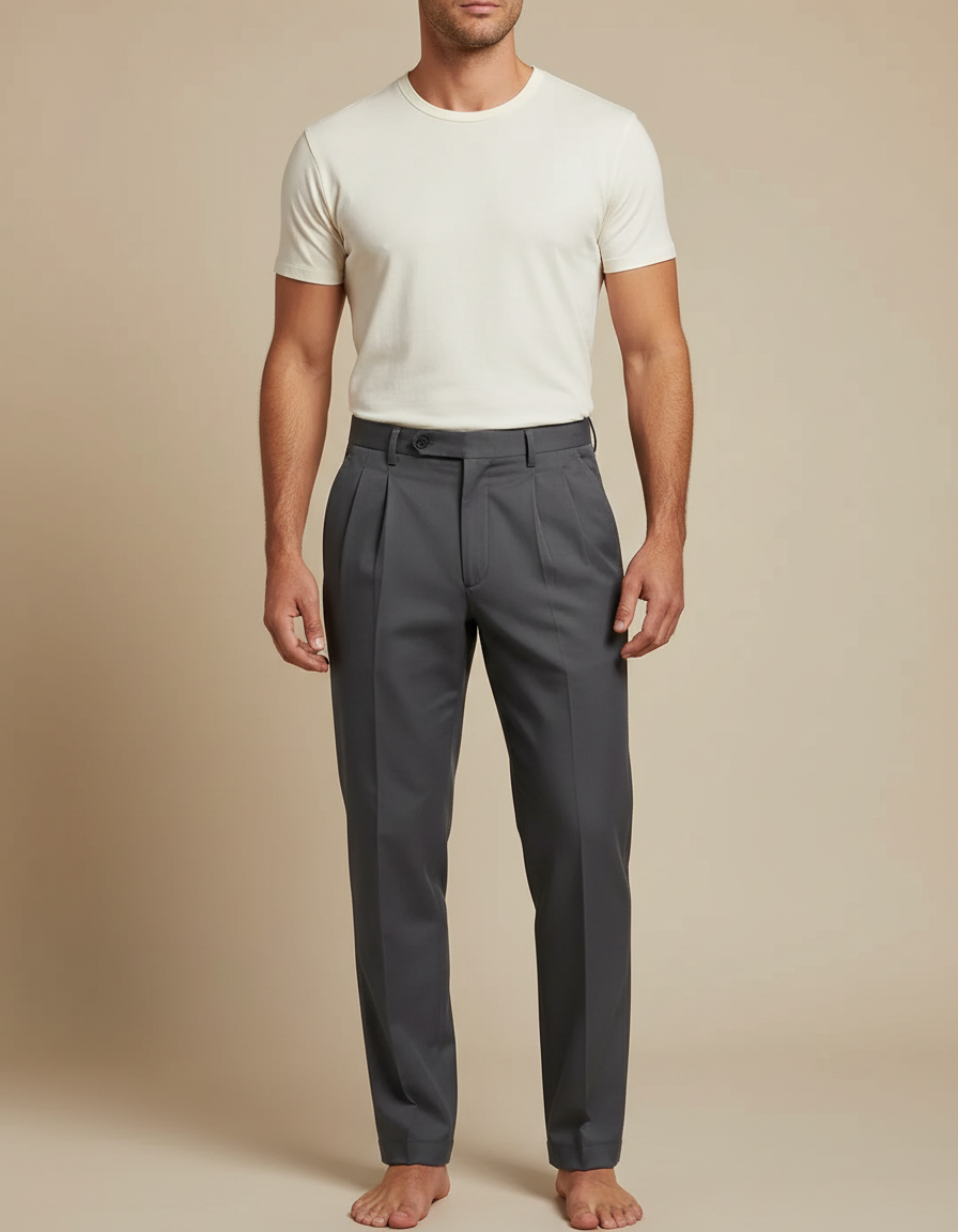 Pantalon À Pince Gris Anthracite Plissé Droit Homme - Gabardine