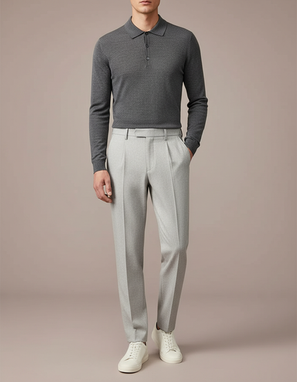 Pantalon À Pince Gris Clair Plissé Coupe Droite Élégant - Gabardine