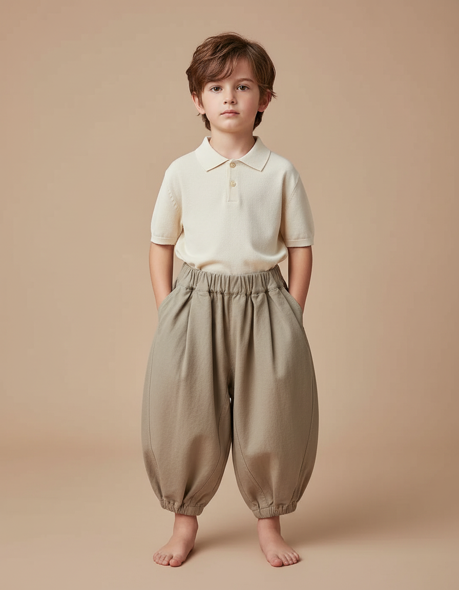 Pantalon À Pince Kaki Ample Coton Enfant Décontracté