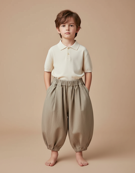 Pantalon À Pince Kaki Ample Coton Enfant Décontracté