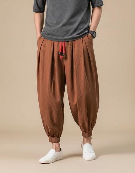 Pantalon À Pince Marron Ample Coton Décontracté Homme
