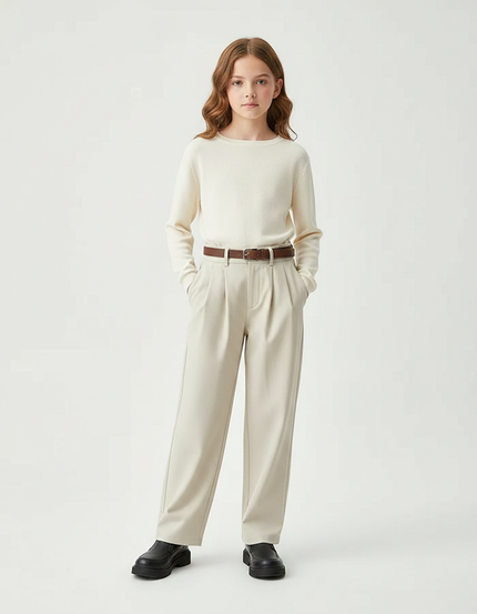 Pantalon À Pince Beige Ample Plissé Enfant - Gabardine
