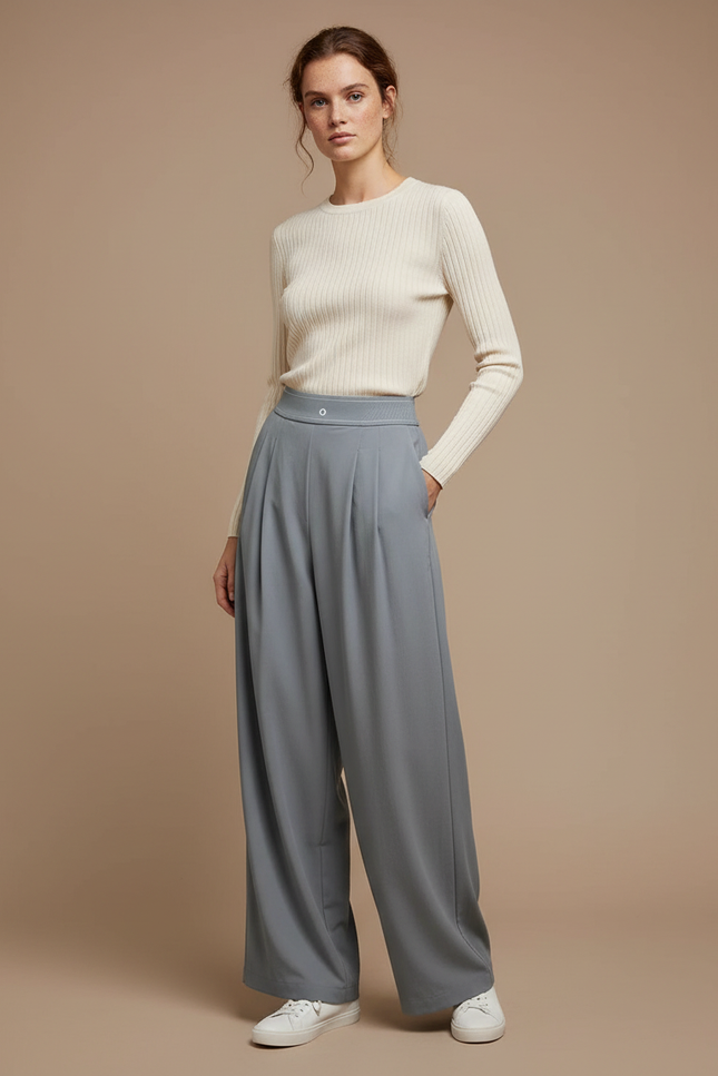 Pantalon À Pince Fluide Gris Décontracté Femme - Polyester