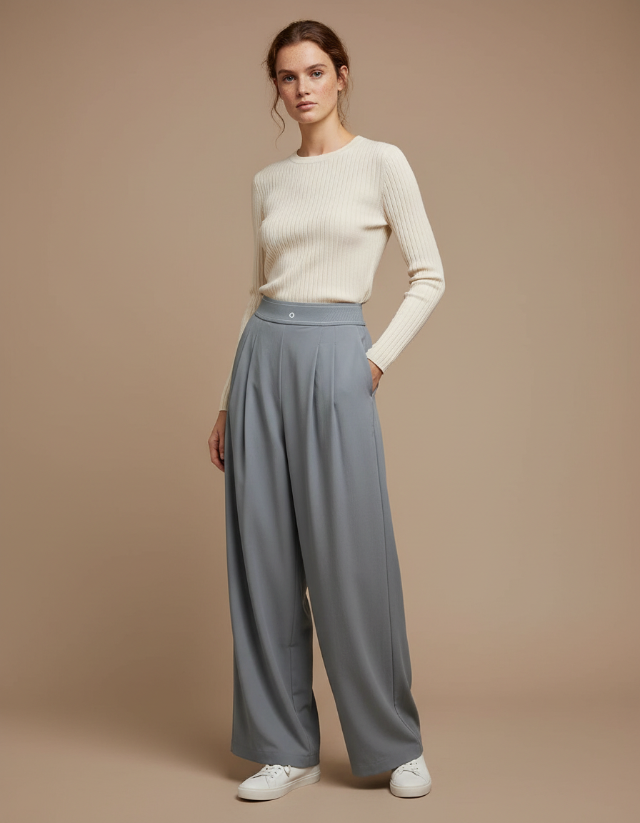 Pantalon À Pince Fluide Gris Décontracté Femme - Polyester
