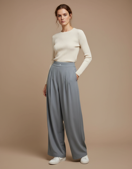 Pantalon À Pince Fluide Gris Décontracté Femme - Polyester