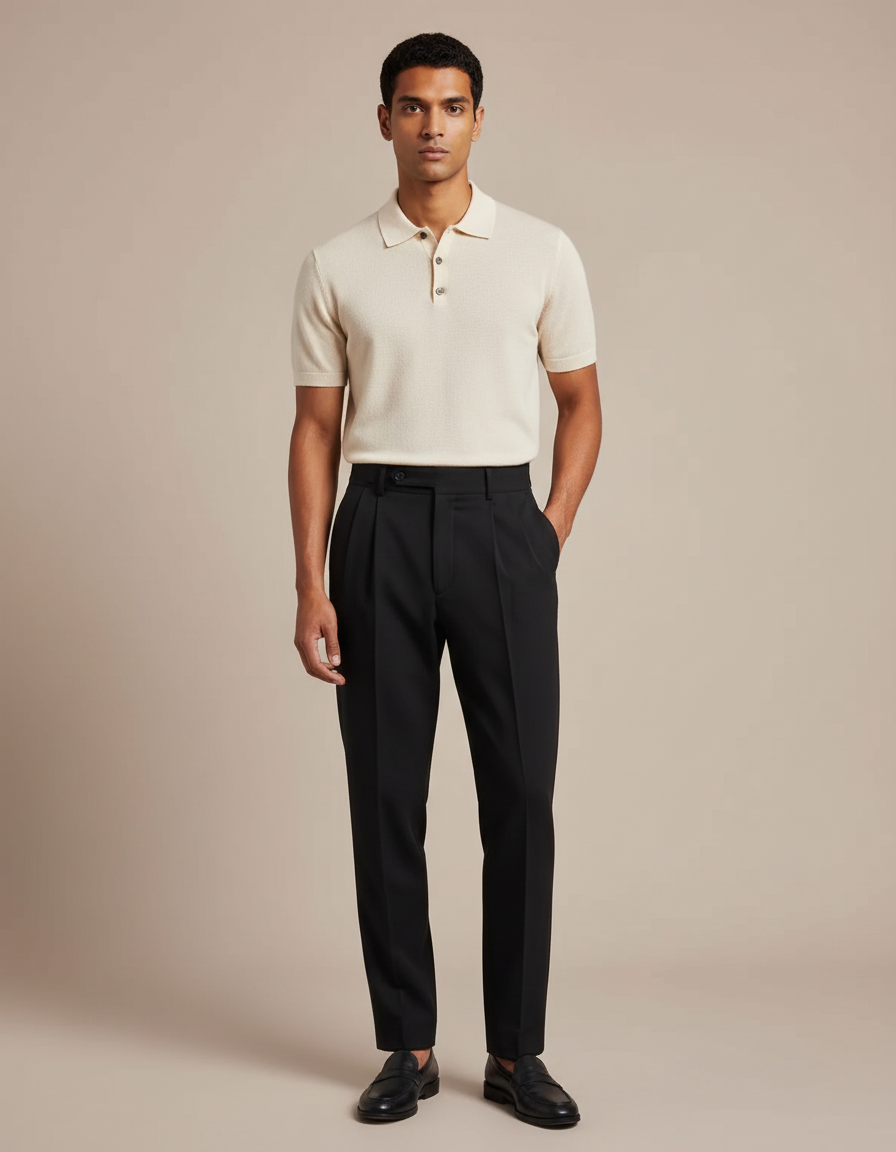Pantalon À Pince Noir Plissé Coupe Droite Homme - Gabardine