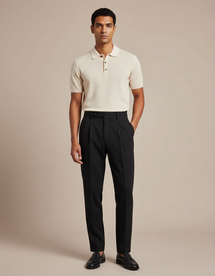Pantalon À Pince Noir Plissé Coupe Droite Homme - Gabardine