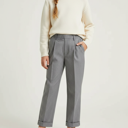 Pantalon À Pince Gris Plissé Chevrons Enfant - Gabardine