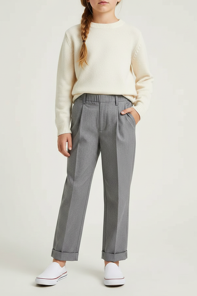 Pantalon À Pince Gris Plissé Chevrons Enfant - Gabardine