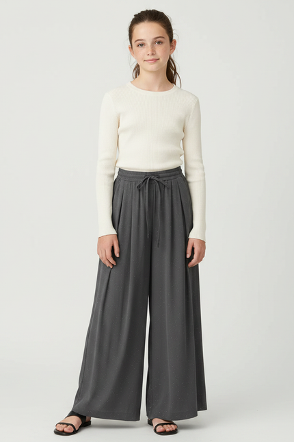 Pantalon À Pince Gris Plissé Ample Scintillant Femme - Viscose