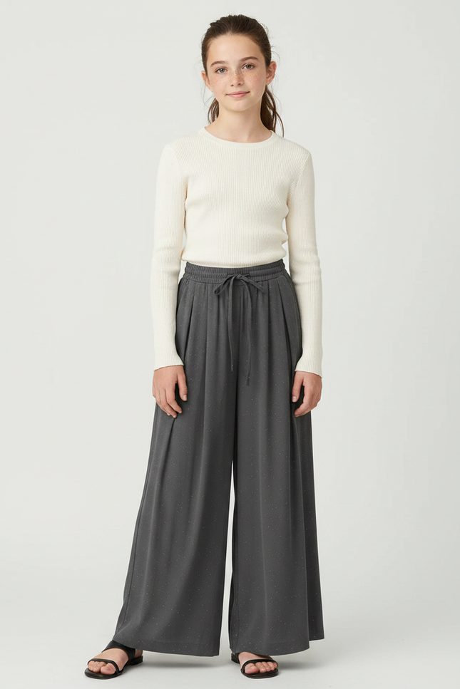 Pantalon À Pince Gris Plissé Ample Scintillant Femme - Viscose