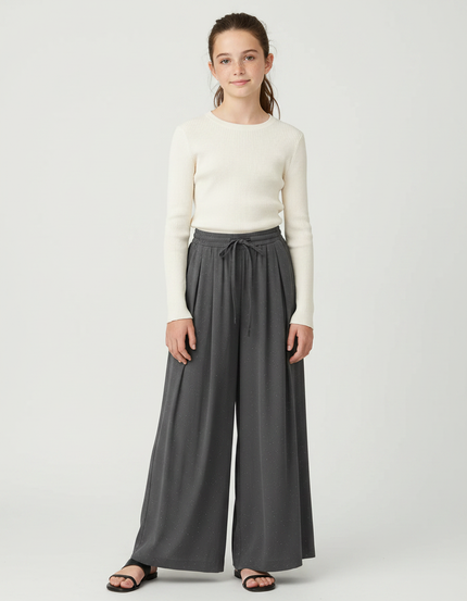 Pantalon À Pince Gris Plissé Ample Scintillant Femme - Viscose