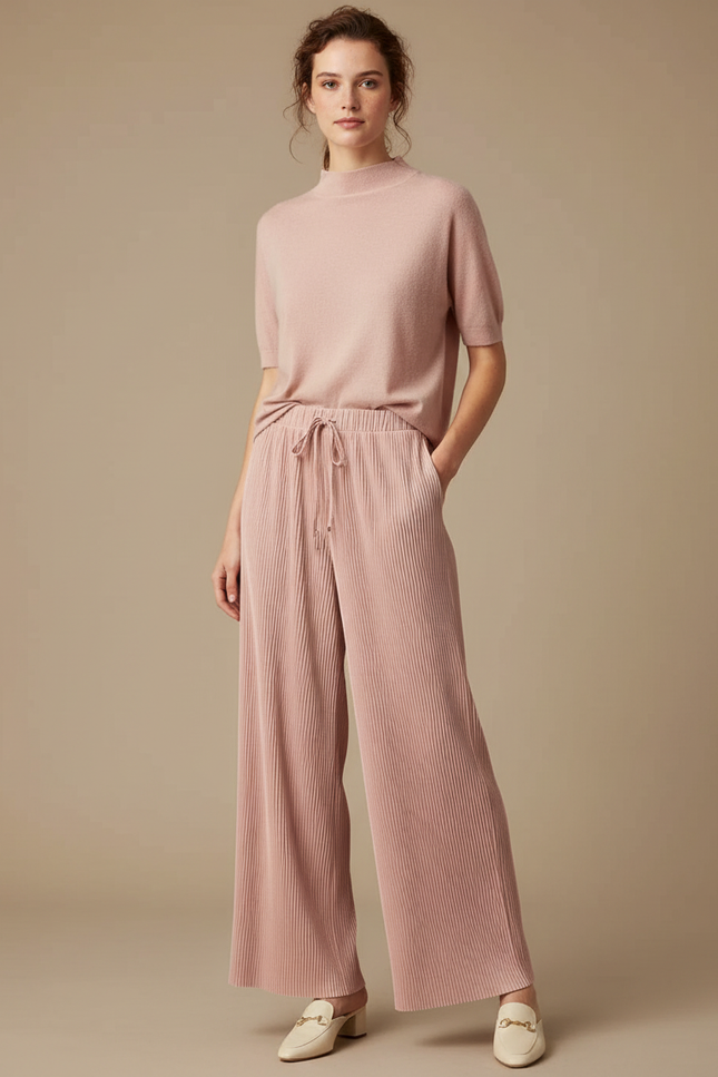 Pantalon À Pince Plissé Rose Fluide Ample - Viscose
