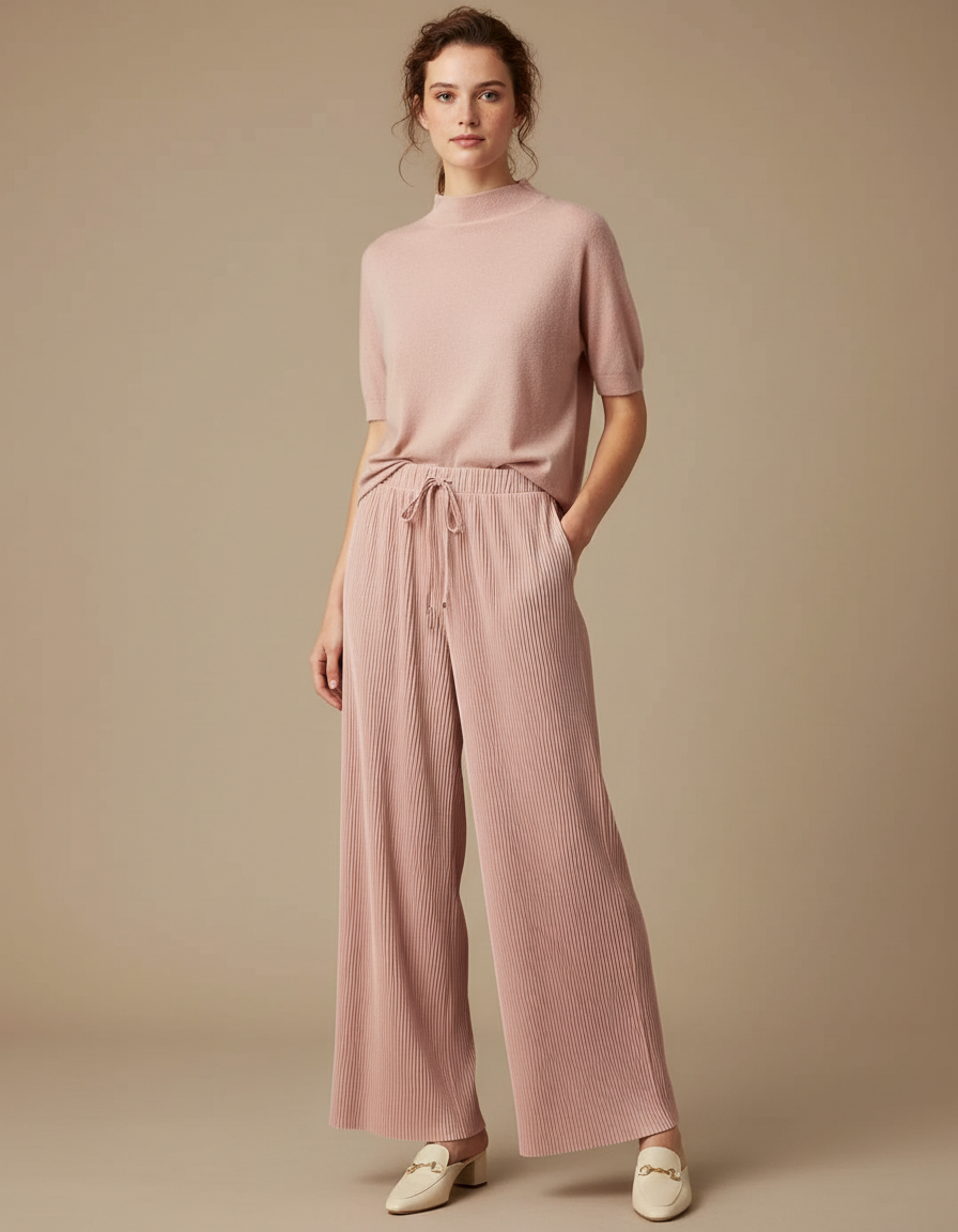 Pantalon À Pince Plissé Rose Fluide Ample - Viscose