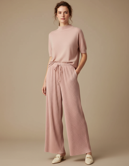 Pantalon À Pince Plissé Rose Fluide Ample - Viscose