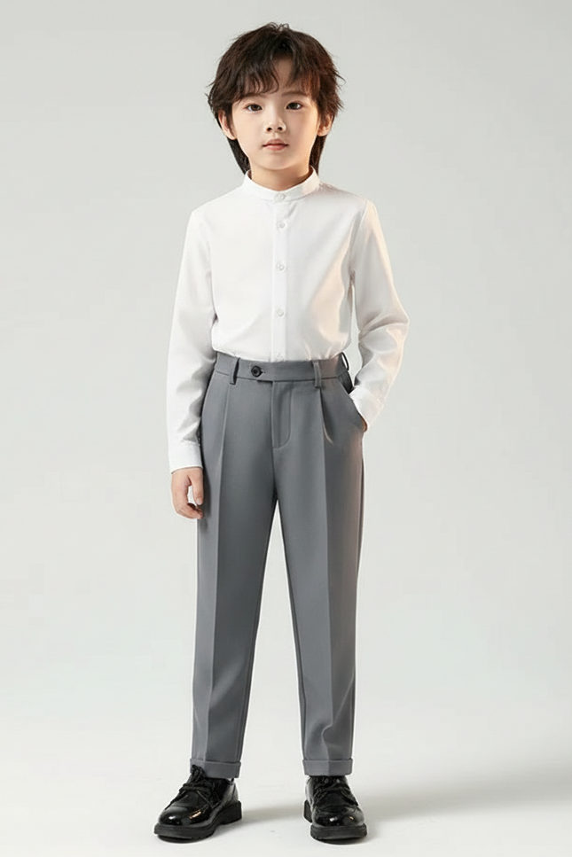 Pantalon À Pince Gris Élégant Droit Garçon Enfant - Gabardine