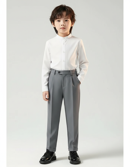 Pantalon À Pince Gris Élégant Droit Garçon Enfant - Gabardine