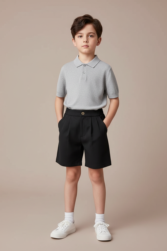 Pantalon À Pince Noir Plissé Court Garçon Élégant - Polyester