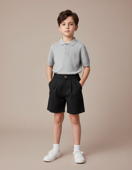 Pantalon À Pince Noir Plissé Court Garçon Élégant - Polyester