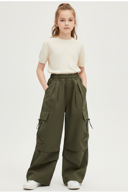 Pantalon À Pince Kaki Cargo Ample Décontracté - Toile