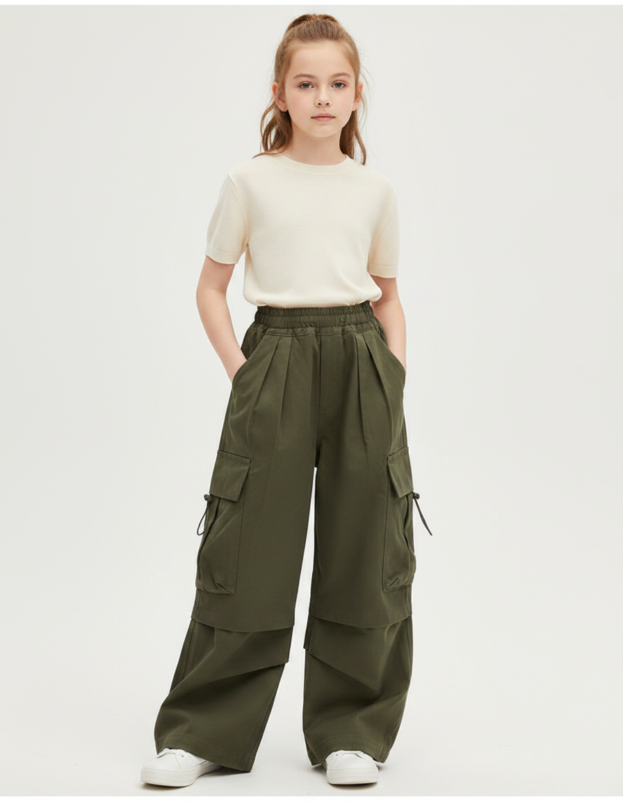 Pantalon À Pince Kaki Cargo Ample Décontracté - Toile