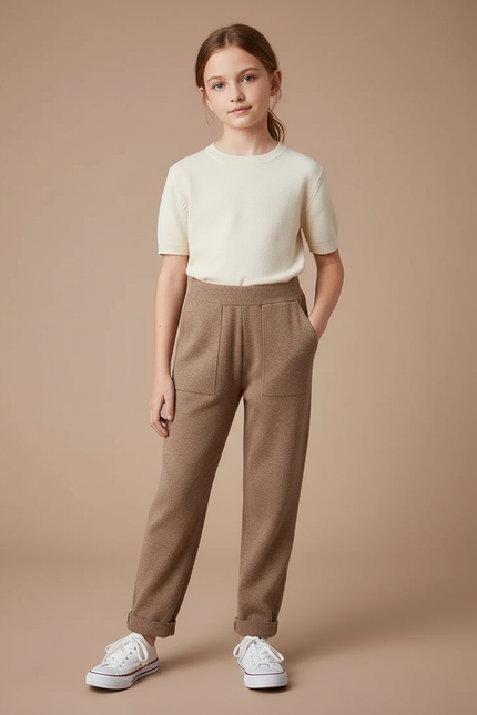 Pantalon À Pince Marron Texturé Harem Enfant - Maille
