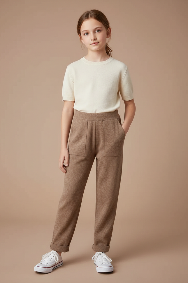 Pantalon À Pince Marron Texturé Harem Enfant - Maille