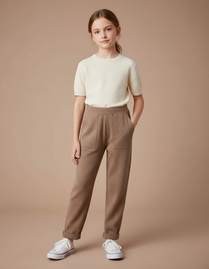 Pantalon À Pince Marron Texturé Harem Enfant - Maille