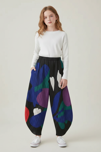 Pantalon À Pince Imprimé Ample Plissé Décontracté Coloré - Multicolore Polyester