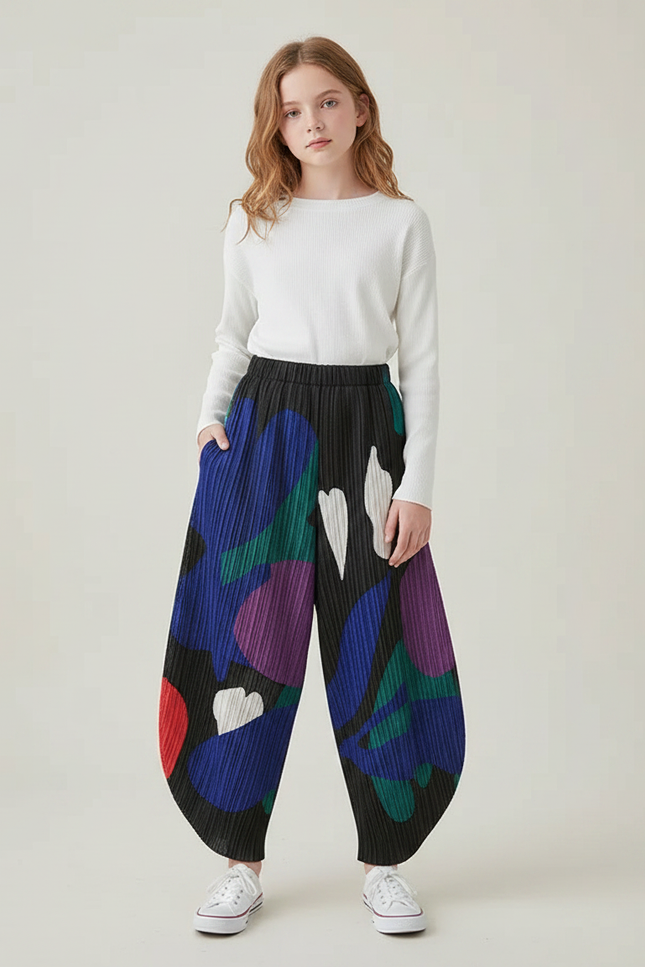 Pantalon À Pince Imprimé Ample Plissé Décontracté Coloré - Multicolore Polyester