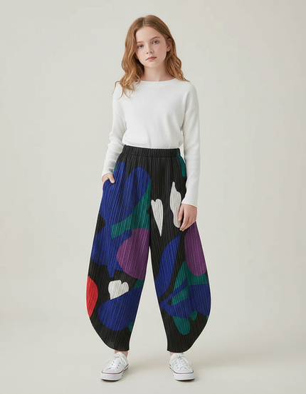 Pantalon À Pince Imprimé Ample Plissé Décontracté Coloré - Multicolore Polyester
