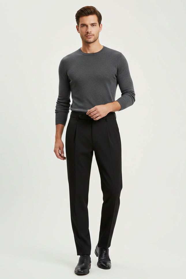 Pantalon À Pince Noir Droit Habillé Homme - Polyester