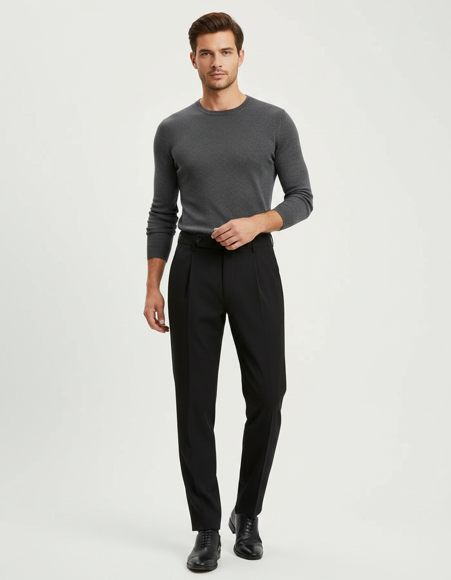 Pantalon À Pince Noir Droit Habillé Homme - Polyester