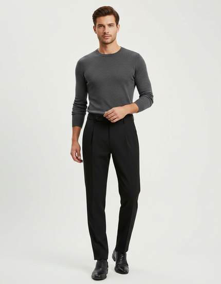 Pantalon À Pince Noir Droit Habillé Homme - Polyester