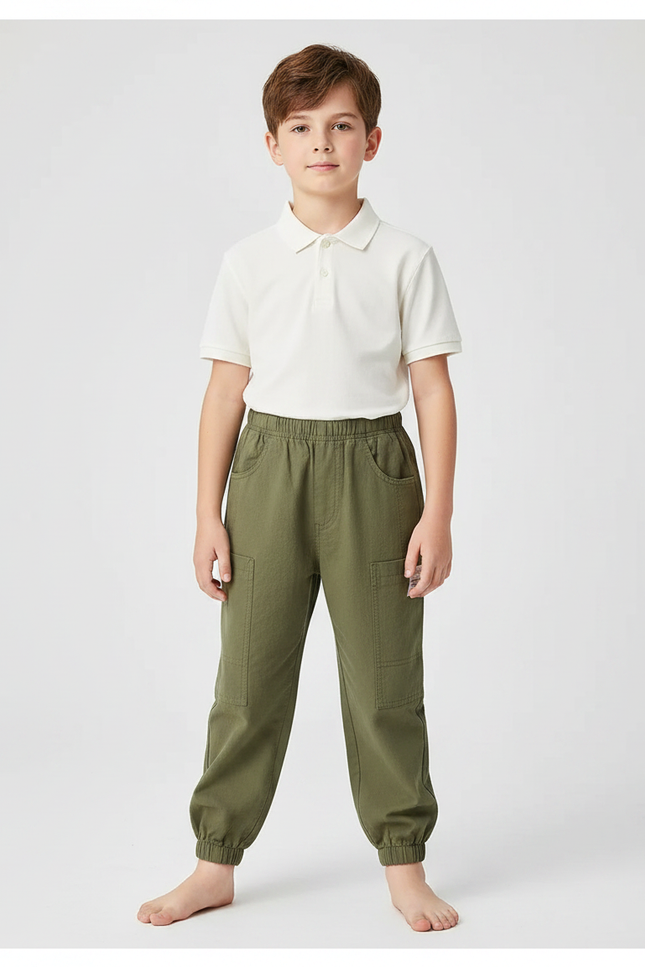 Pantalon À Pince Kaki Cargo Ample Coton Garçon