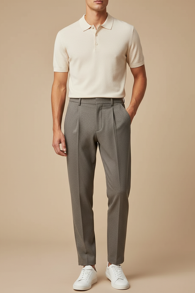 Pantalon À Pince Gris Élégant Droit Plissé Homme - Laine