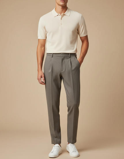 Pantalon À Pince Gris Élégant Droit Plissé Homme - Laine