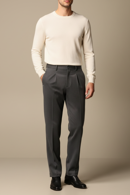 Pantalon À Pince Gris Anthracite Plissé Droit Homme Élégant - Gabardine