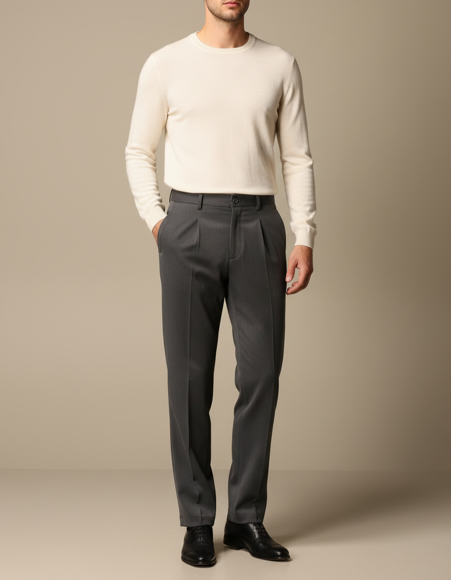 Pantalon À Pince Gris Anthracite Plissé Droit Homme Élégant - Gabardine
