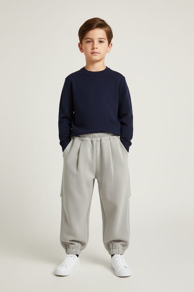 Pantalon À Pince Gris Ample Molletonné Décontracté Enfant