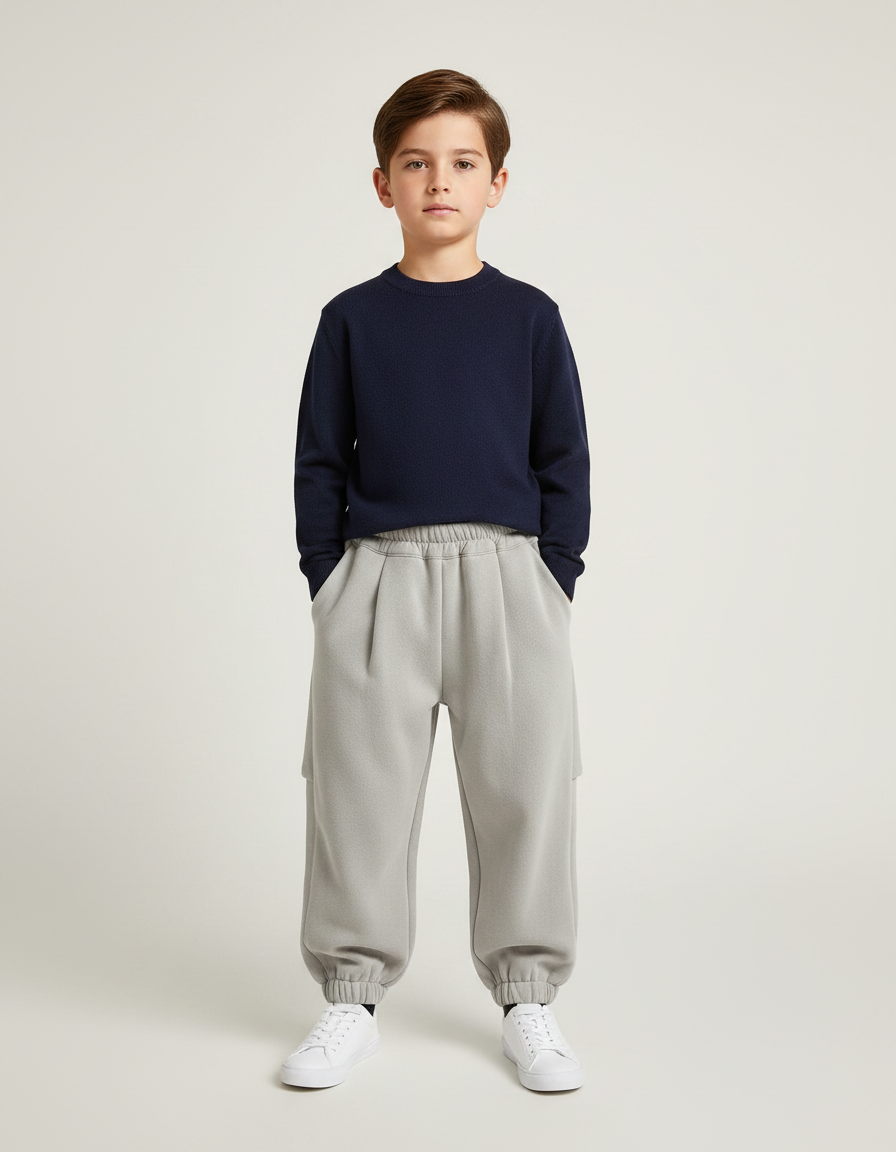 Pantalon À Pince Gris Ample Molletonné Décontracté Enfant