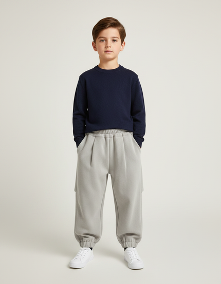 Pantalon À Pince Gris Ample Molletonné Décontracté Enfant